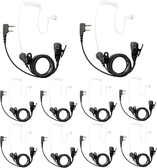 10 PCS UV-5R Earpiece Surveillance Kit Compatible with BTECH, Retevis RT21 RT22, Kenwood, Arcshell AR-5 Walkie Talkie Radio with PTT Mic Tansparent Acoustic Tube Headset