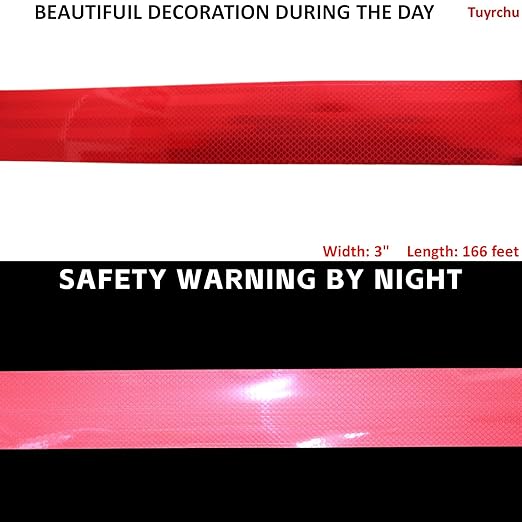 Industrial Non Fading Reflective Tape Red Outdoor Waterproof 3 inch, High Visibility Safety Warning Adhesive Stickers (166 feet)