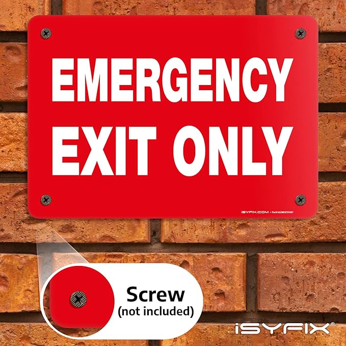 Emergency Exit Only Signs – 1 Pack 10x7 Inch – 100% Rust Free .040 Aluminum Signs, Laminated for Ultimate UV, Weather, Scratch, Water and Fade Resistance, Indoor and Outdoor