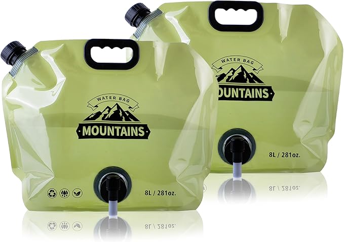 Water Jug Camping 2.1 Gallon Collapsible with Spigot, BPA Free Portable Water Pouch Foldable Water Bags for Outdoor Hiking, Travel and Emergency & Water Storage Containers (Green-2Pcs)