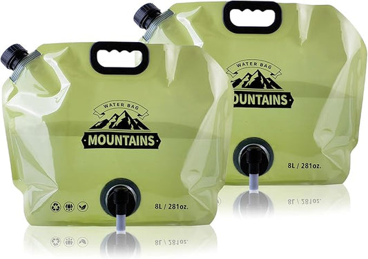 Water Jug Camping 2.1 Gallon Collapsible with Spigot, BPA Free Portable Water Pouch Foldable Water Bags for Outdoor Hiking, Travel and Emergency & Water Storage Containers (Green-2Pcs)