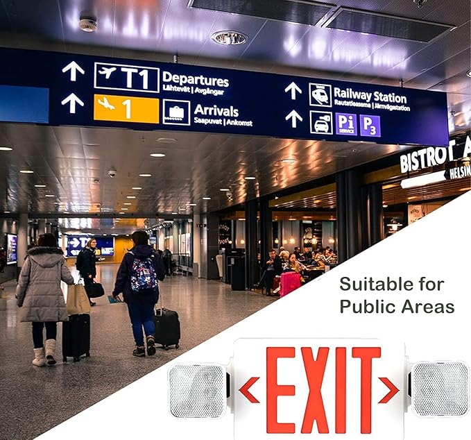 LED Flying Direct LED Combo Exit Sign Emergency Light, Double Sided with Two LED Flood Lights, Exit Signs for Business with Battery Backup, Fire Resistant UL 94V-0, Commercial Grade Brand