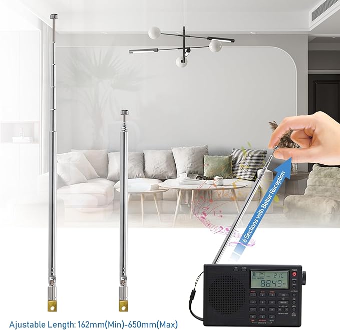 Bingfu 6 Sections Telescopic 65cm AM FM Antenna Portable Radio Antenna Replacement (2-Pack) Compatible with Indoor Portable Radio Home Stereo Receiver AV Audio Video Home Theater Receiver TV Tuner