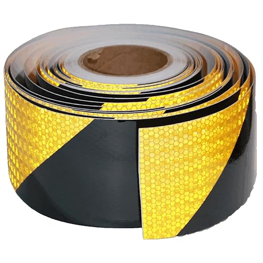 Reflective Tape Yellow Black 4 inch X 166 feet, Outdoor Waterproof Hazard Conspicuity Safety Industrial Marking Tape
