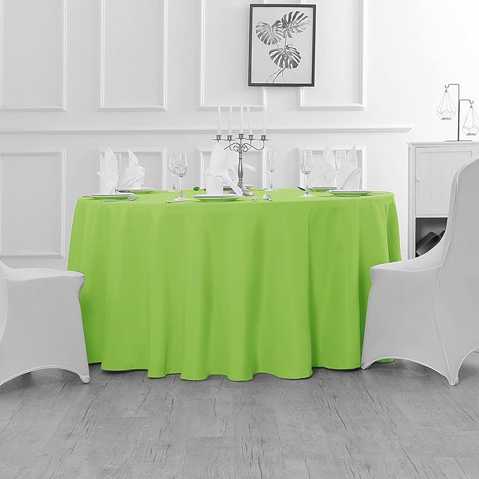 Fokitut 2 Pack Waterproof Round Tablecloth, 120 Inch, Stain Resistant and Wrinkle Polyester Table Cloth, Fabric Table Cover for Kitchen Dining, Wedding, Party, Holiday Dinner-Apple Green