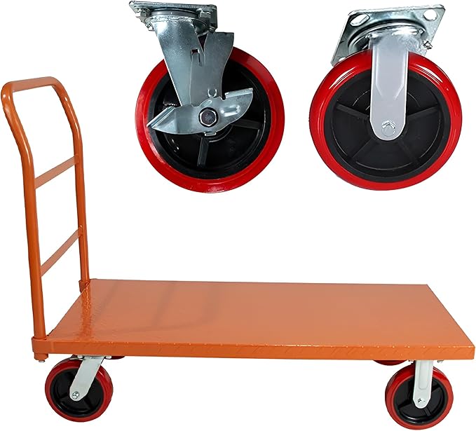 5Seconds Flatbed Platform Cart Industrial Dolly Heavy Duty 48” x 24” Platform Hand Push Truck Super Heavy Duty Diamond Plate Flatbed Cart with 3000Lb Capacity 8'' Swivel Wheels with Lock