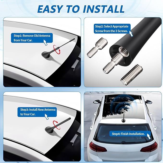 Car Antenna Replacement, 7 inch Roof Mounted Waterproof Rubber Short Antenna Mast Flexible Universal AM FM Car Radio Antennas for Cars Trucks SUVs