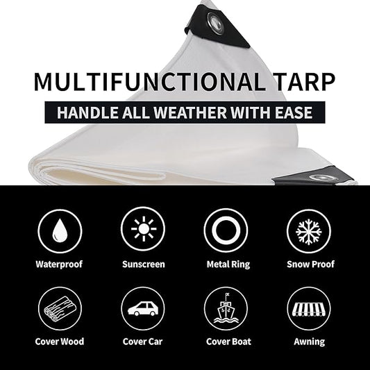 TARPAL 5'x 7' Tarp White Tarp Waterproof 7.5 mil(2-Pack) Medium Duty All Purpose Poly Tarps Cover Waterproof,Snow Proof UV Protection,Rip and Tear Proof,Poly Tarpaulin