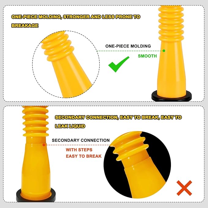 Gas Can Spout Replacement, Gas Can Nozzle Replacement (3 Kits-Yellow). for 1/2/5/10 gallon gas cans. Upgraded replacement gas can spout with flexible nozzle, vent cap, thick rubber pad, spout cover