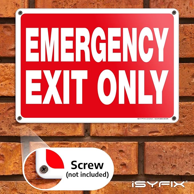 iSYFIX Emergency Exit Only Sign – 12 Pack 10x7 Inch – 40 mil Thick Polystyrene Plastic Sign, Laminated UV, Scratch & Fade Resistance, Waterproof, Indoor & Outdoor, Exit Signs for Exterior.