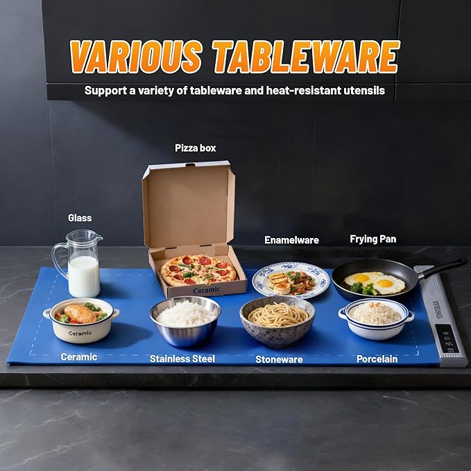 Warming Mat for Food,Food Warming Mat,2 Pack Electric Food Warmer Mat with Graphene Heating Tech, 3 Temperature Settings & 15 Timer Modes, Child Safety Lock, Silicone Heating Pad for Buffets Party