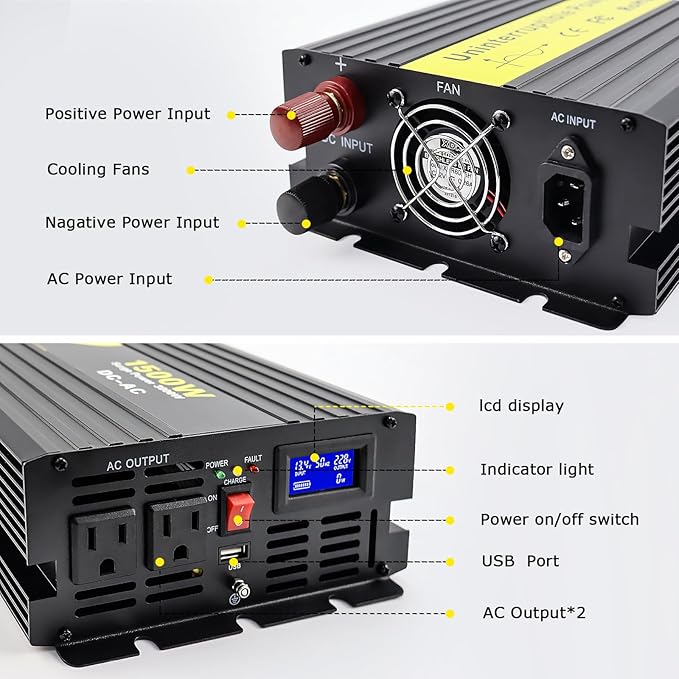 1500W Sump Pump Battery Backup Power System,Basment Protection Sump Pump Inverter with LCD Display and Automatic Battery Backup Switching for Basement Emergency and Power Outage Backup, (Black)