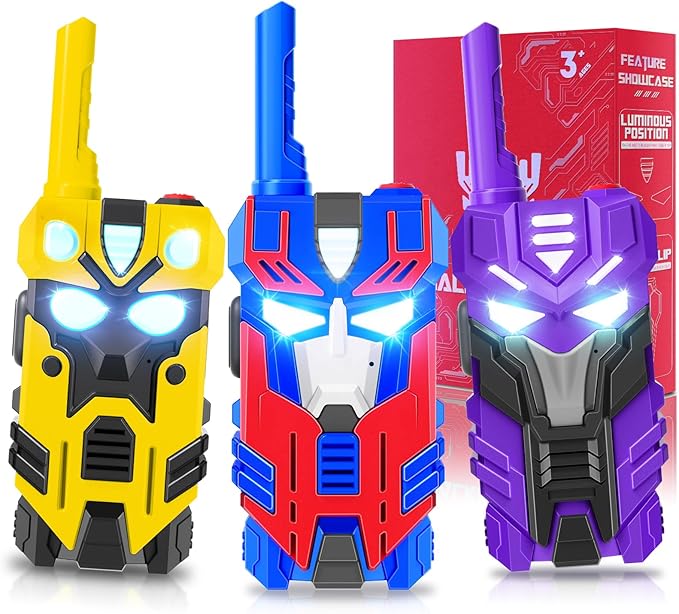 Transform Walkie Talkies for Kids Toys Stocking Stuffers for Kid Boys Girls, 3 Pack with Cool Light-Up Eyes & 2500 FT Range, Outdoor Camping Toys, Birthday Gifts for Boys Girls Ages 3-12