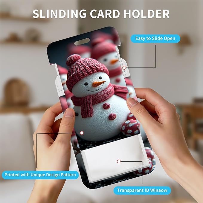 ID Badge Holder with Retractable Lanyard for Women & Men,Vertical ID Card Holder Wallet,Clear Window&Card Slot,Detachable Neck Strap for Nurse Teacher Office,Red Knit Snowman