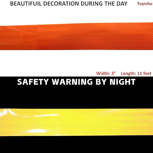 Non Fading Reflective Tape Orange Outdoor Waterproof 3 inch, High Visibility Industrial Marking Tape, Safety Adhesive Stickers (11 feet)