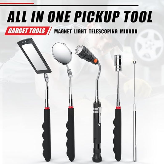Gifts for Dad, Telescoping Magnetic Pick Up Tool Set, Stocking Stuffers for Men, Extendable Magnet Flashlight with Inspection Mirror, Flexible LED Flashlight,Christmas Gifts for Men, Women