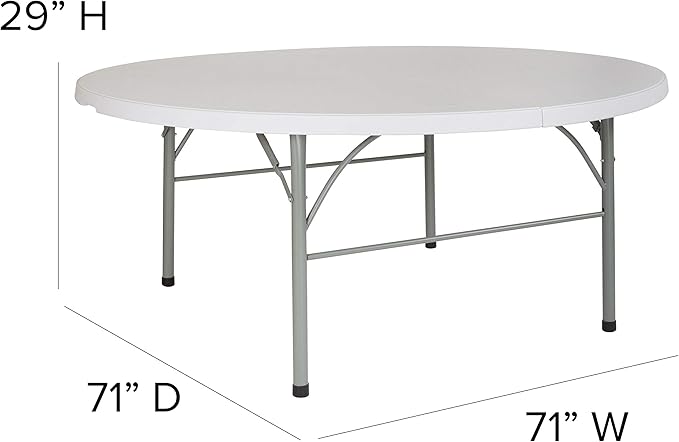 Flash Furniture Stonewall 6' Round Plastic Folding Event Table with Carrying Handle, Bi-Fold Banquet Table for Indoor/Outdoor Events, White