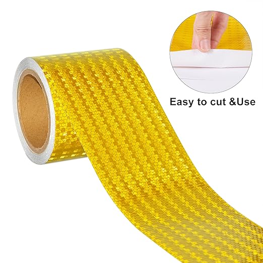 Reflective Tape, Waterproof Self Adhesive Dot Reflective Tape Outdoor Safety Caution Reflector for Trailers, Bikes, Cars（Yellow, 4 Inch x 32.8 Feet）