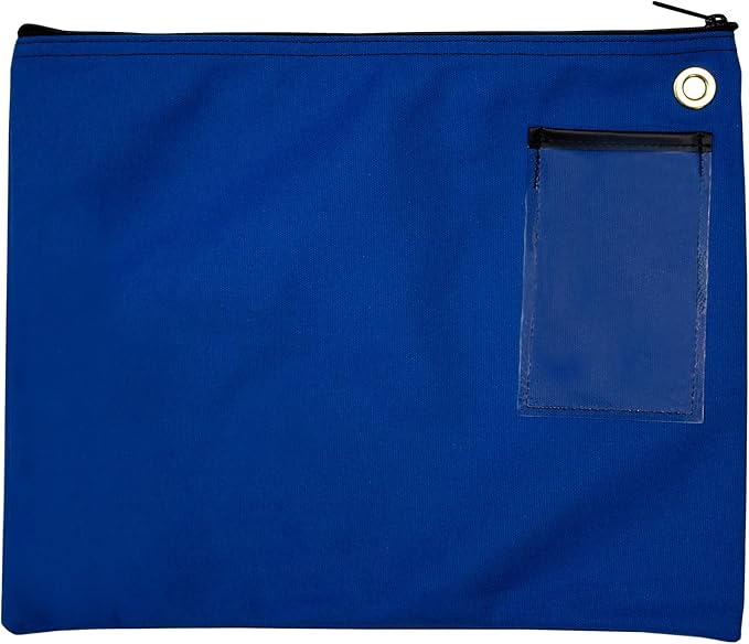 Interoffice Transit Mailbag, Canvas Envelope, Grommet for Padlock & Zip Tie, Large Zipper Pouch, Sack for Documents, 14 x 11 inch (Royal Blue)