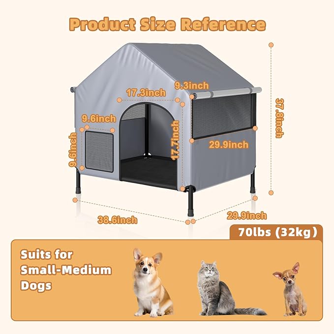 38" Warm Large Dog House for Outdoor&Indoor, Insulated Pet Shelter Tent for Small Medium Dogs, Outside Sun Rain Canopy Indoor Pet House for Cats Pigs Livestock with Rainproof Cover All Seasons