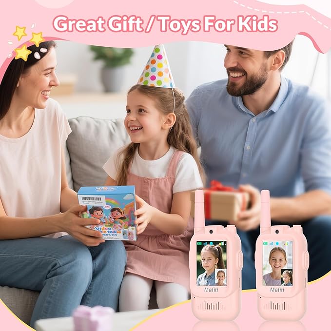 Mafiti Toys for 3 4 5 6 7 8 Year Old Boys Girls Mini Video Walkie Talkies for Kids 2 Pack Rechargeable 1000 Feet Range Birthday Indoor Outdoor (Pink+Pink)