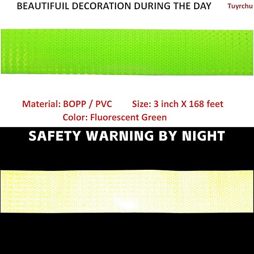 Fluorescent Green Reflective Tape Outdoor Waterproof 3 inch Wide, High Visibility Warning Industrial Marking Tape, Safety Stickers (168 feet)