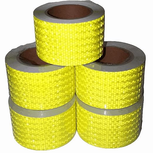 Fluorescent Yellow Reflective Tape Outdoor Waterproof 3 inch Wide, High Visibility Safety Industrial Marking Tape (66 feet, 5 Rolls)