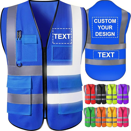 Custom Safety Vest for Men with Logo Pockets High Visibility Reflective Vests Construction Security Workwear