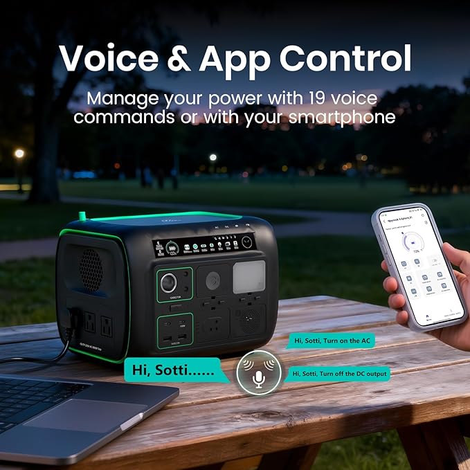 Portable Power Station, with Snap-on Light, Speaker & Charger, 800W Solar Generator, 512Wh Outdoor Power supply for Camping RV hiking, 100W USB-C Output, 3 AC Outlets