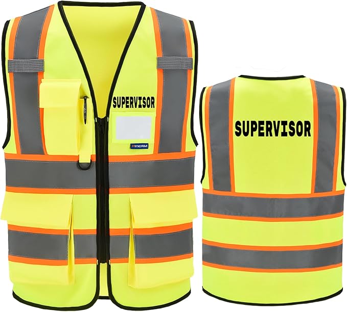 AYKRM Security Vest for Men Women 7 Pockets High Visibility Reflective Safety Vest Front Zipper Meets ANSI/ISEA
