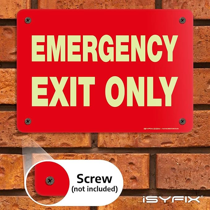 Emergency Exit Only Signs – 1 Pack 10x7 Inch – 100% Rust Free .040 Aluminum Signs, Glow in the Dark Laminated for Ultimate UV, Weather, Scratch, Water and Fade Resistance, Indoor and Outdoor