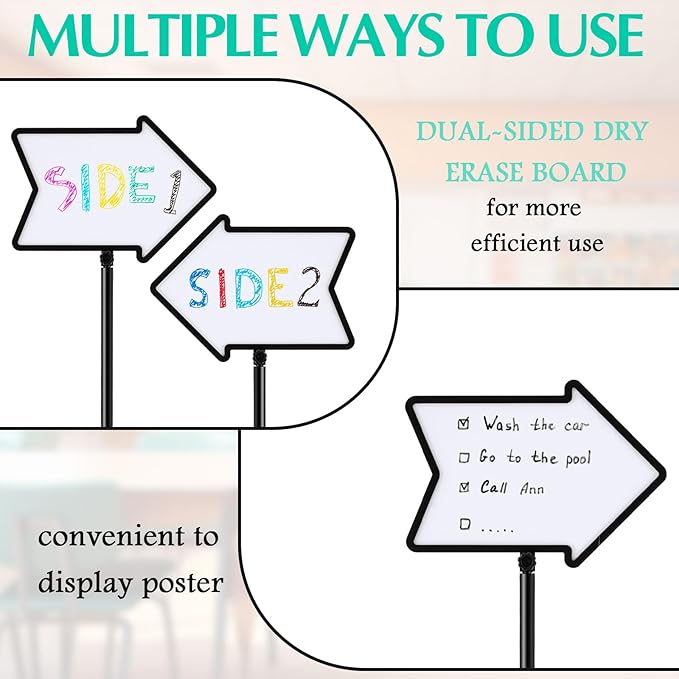 Lincia 4 Pack Dry Erase Board Arrow Sign Stand Adjustable Holder Floor Signs 11.7 x 16.5 Inch Dual Sided with Heavy Duty Pedestal for Indoor Outdoor Hotel School