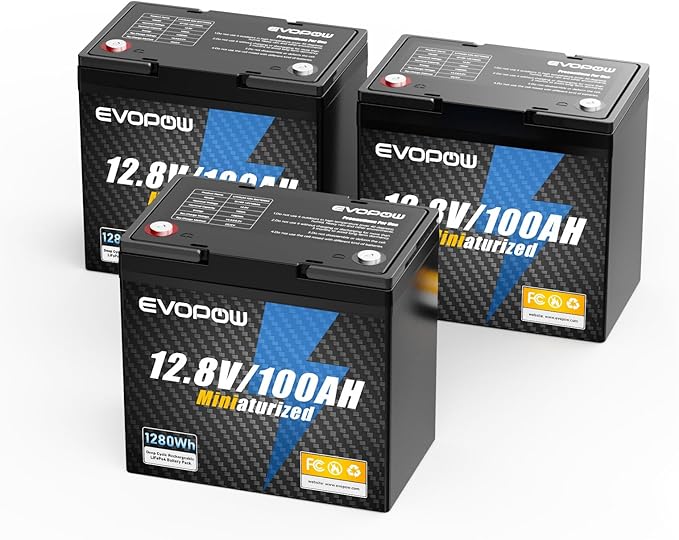 3 Pack 100Ah Mini LiFePO4 Lithium Battery, Built-in 100A BMS, Up to 15000 Cycles with 10-Year Lifespan, 1280Wh LiFePO4 Battery in Small Size, Perfect for RV, Solar, Marine and Home Energy Storage