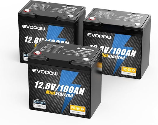 3 Pack 100Ah Mini LiFePO4 Lithium Battery, Built-in 100A BMS, Up to 15000 Cycles with 10-Year Lifespan, 1280Wh LiFePO4 Battery in Small Size, Perfect for RV, Solar, Marine and Home Energy Storage