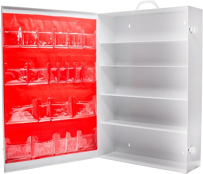 MFASCO Metal First Aid Cabinet with Door Pouch - Wall Mountable Workplace Industrial Safety Kit, Empty Large 5-Shelves Storage with Label - 28.75 x 19.5 x 6.25 Inches, ANSI Z308.1-2015 Type I & II