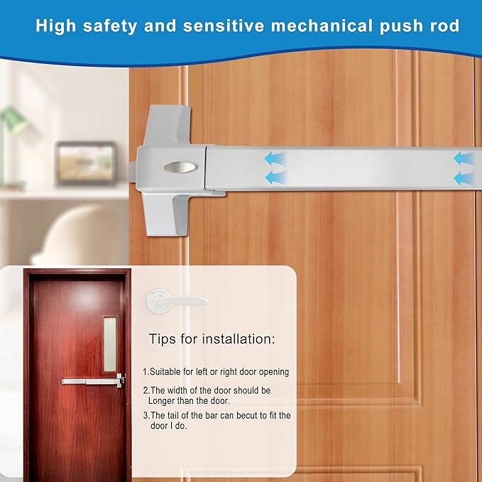 27.5" Push Bar Panic Exit Device for Commercial Doors - Hardware Lock for Wood and Metal Doors