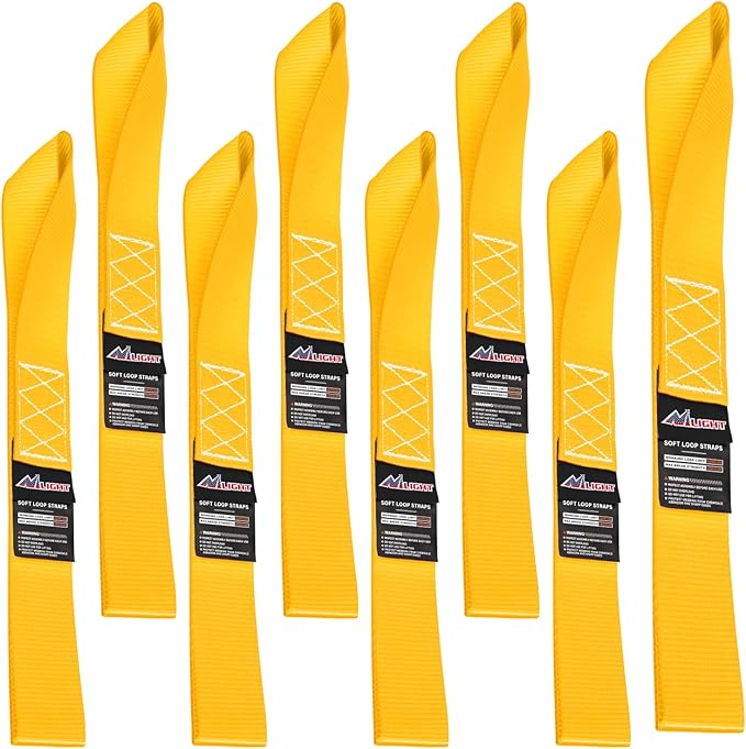 Nilight Soft Loop 1.7”×17" Motorcycle Tie Down Straps Heavy Duty 12000Lbs Max Break Strength for Securing ATV UTV Kayak Moving Cargo (8PK-Yellow)