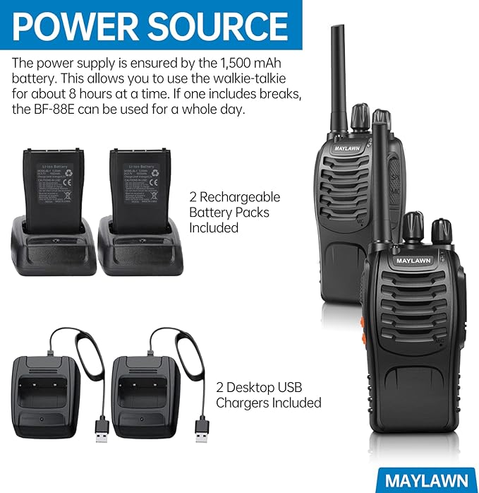 Walkie Talkies Pack of 2, Walkie Talkies Long Range for Adults with Rechargeable Batteries, Two Way Radios with LED Light Earpieces and Chargers, 16 Channels, Supports VOX Function