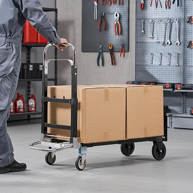 VEVOR 3 in 1 Folding Hand Truck, 500 lbs Load Capacity for 4-Wheel Mode, Convertible Hand Truck Dolly with Wheels & Adjustable Handle, Portable Trolley Dolly for Moving Home, Office, Warehouse