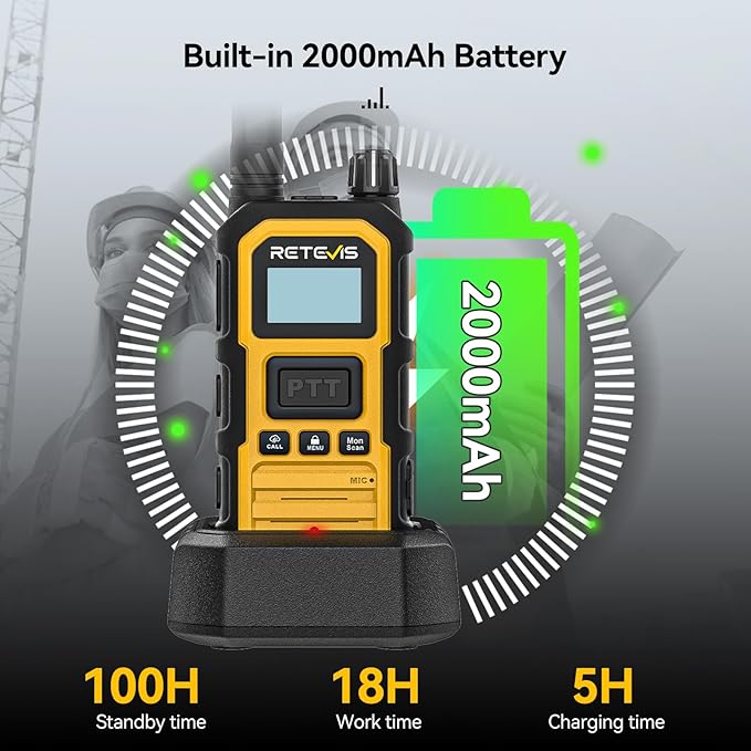 Retevis RB48 Plus Radios Walkie Talkies, IP67 Waterproof Two Way Radio Long Range, Heavy Duty 2 Way Radio, GMRS, Group Call, Vibration Alert, Emergency, for Construction Job Site(6 Pack)