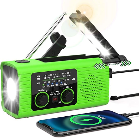 Radios for Emergency, Multifunction Solar Charger Hand Crank NOAA Weather AM/FM Radio 4000mAh with USB Charged, Reading Lamp, Flashlight, SOS Alarm, Headphone Jack for Camping Emergencies