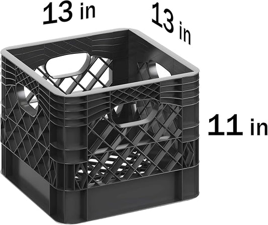 13 in. x 13 in. x 11 in. Heavy-Duty Black 16 Qt Milk Crate | 3 Pack | Stackable Storage Container with Handles
