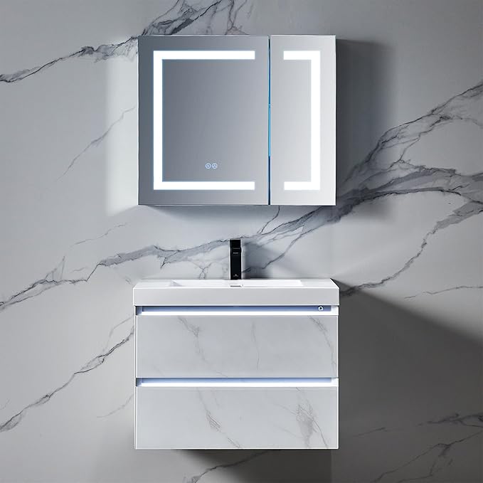 Blossom LED Medicine Cabinet Mirror for Bathroom 30x26, Lighted Medicine Cabinet with Mirror, Recessed/Surface Mount, Anti-Fog, Dimmable, 3 Color Light Makeup, Wall Mounted Storage Cabinet
