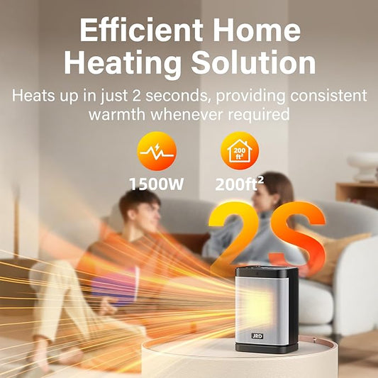 Space Heater, JRD 1500W Ceramic Portable Electric Heater with Remote, Rapid Heating, Thermostat, 80° Oscillation, 12H Timer, Small Quiet Desk Heater for Indoor Use Bedroom Home Office
