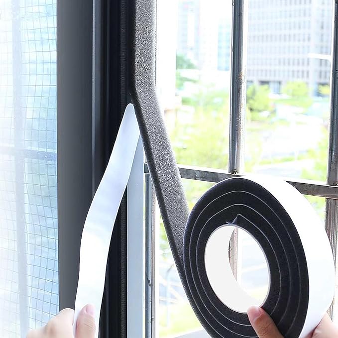 Single-Sided Adhesive Foam Tape Low-Density, Super Soft Easy Adjust Sealing Strip for Window Door Air Gap, Sponge Draft Blocker and Sound Reducer, 1.18in x 6.6FT Black