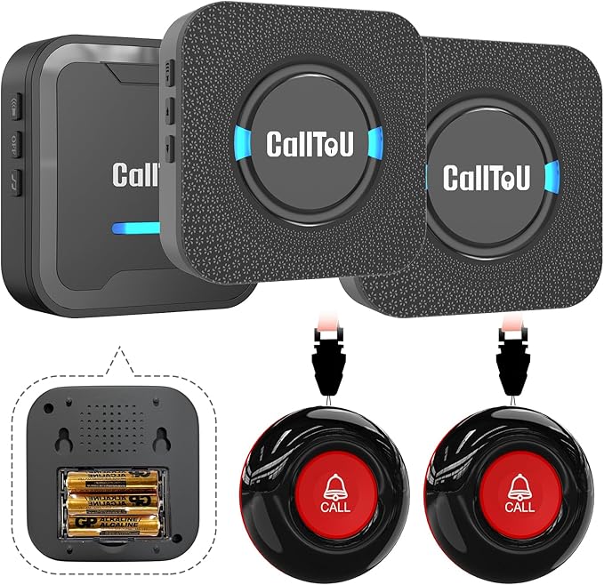 CallToU Caregiver Call Button Smart Call System 3 Receivers 2 SOS Call Button for Elderly at Home Nurse Calling Alert Patient Help System for Home/Personal Attention Pager 500+Feet (CC05BL 2-3)