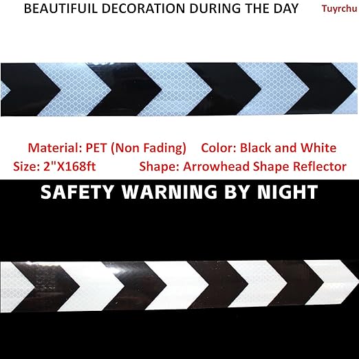 Black White Reflective Tape Outdoor Waterproof 2 inch Wide for Cars, High Visibility Safety Warning Sticker Strips (168 feet)