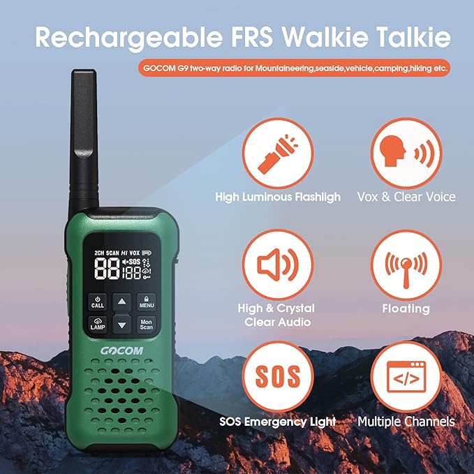 GOCOM G9 IP67 Waterproof Two Way Radios, 2 Way radios Outdoor Adventure NOAA Weather Alert & SOS Emergency Lamp Adult Walkie Talkies Long Range Rechargeable (G9 - Suitcase 4 Pack)