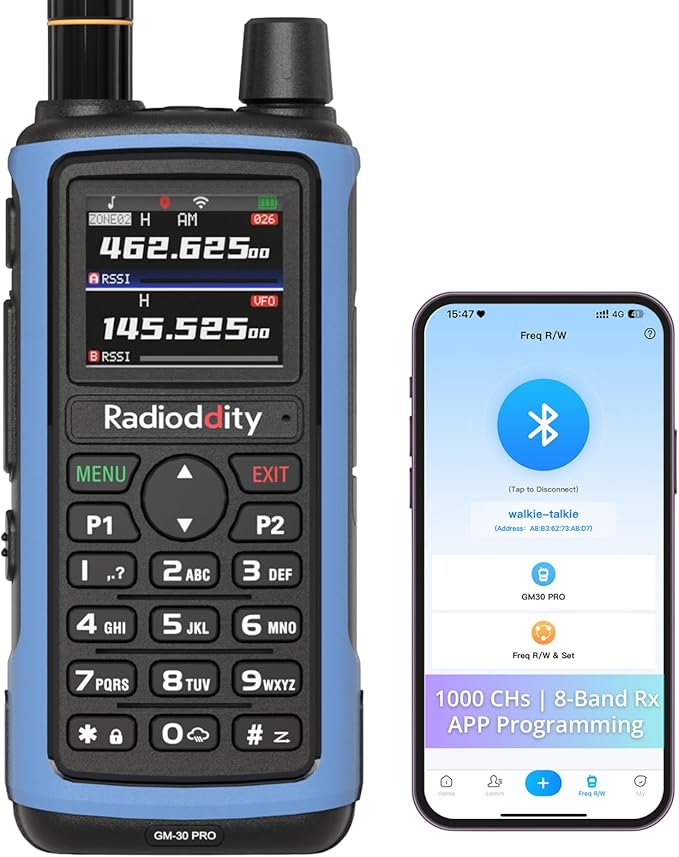 Radioddity GM-30 PRO GMRS Radio, Long Range Walkie Talkie with UHF/VHF/NOAA/FM/Airband Reception, Support APP Wireless Programming, 1.77" TFT Display, Frequency Copy, USB-C Charging, 1,000 Channels