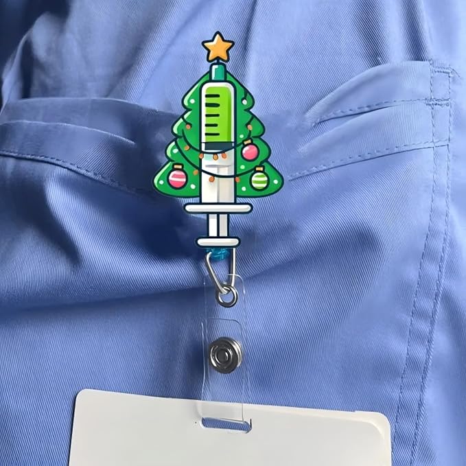 Christmas Badge Reel Xmas Tree Retractable Badge with Alligator Clip Christmas Badge Holder Needle Light String Design 360°Rotating ID Name Holder Clips for Student Nurses Teacher Office Party Favors